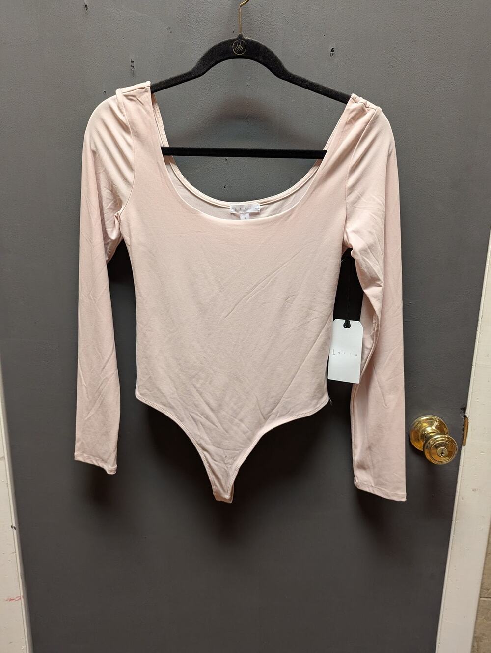 Leith Bodysuit Scoop Neck Long Sleeve Blush Pink Stretch MEDIUM NEW